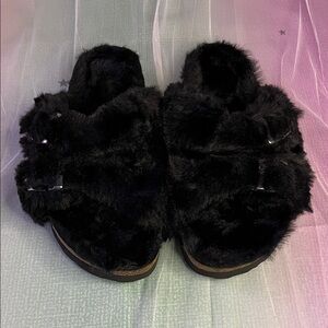 Black Furry Slippers
